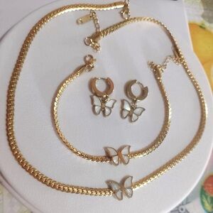 Jewelry set 3pcs Butterfly Nail Stainless Steel Gold Plated 14k